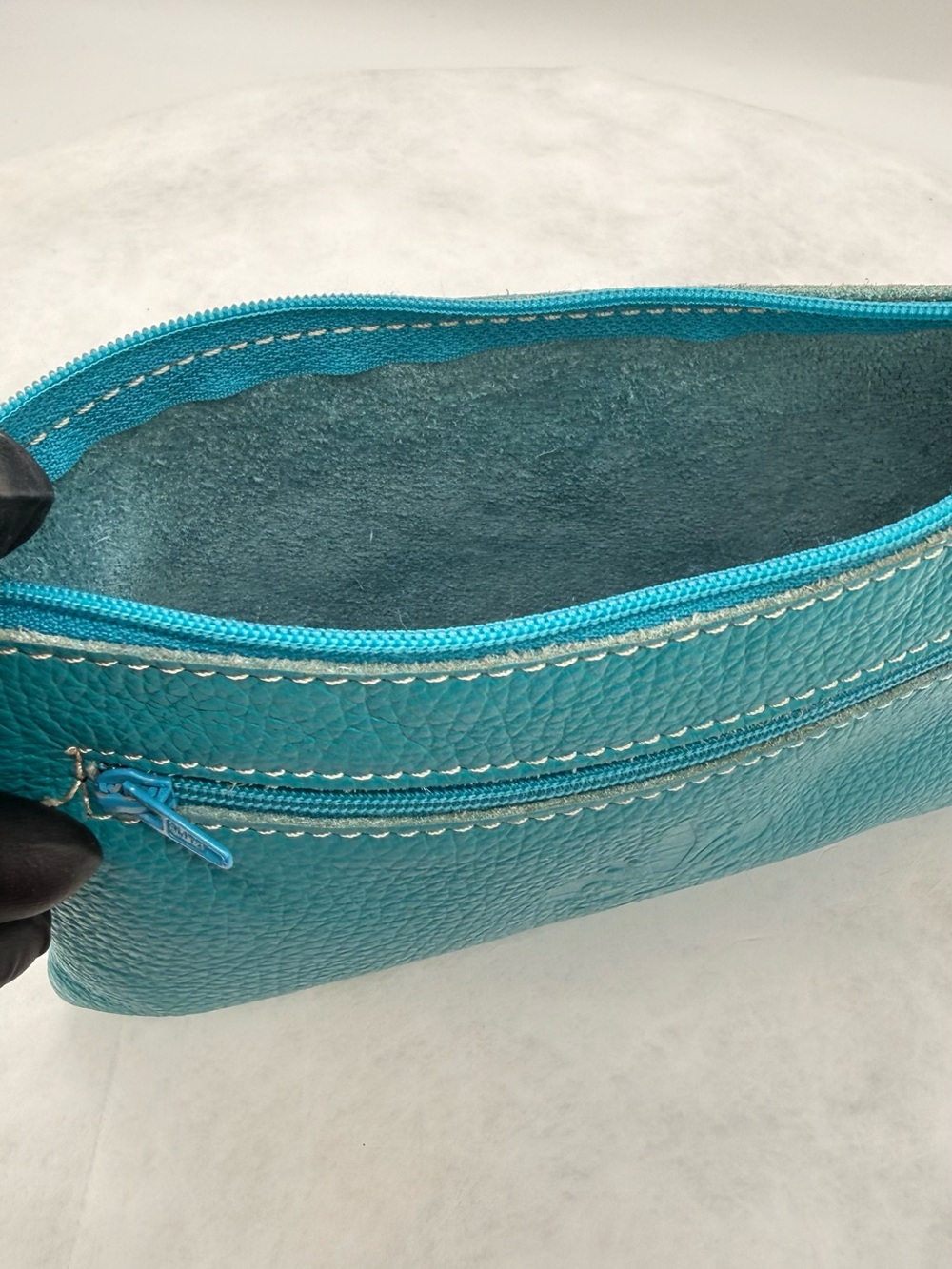 Firenze Turquoise Leather Zip Cosmetic Pouch - Women Bags